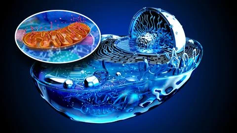 Abstract 3D illustration of the biological cell and the mitochondria Stock Illustration