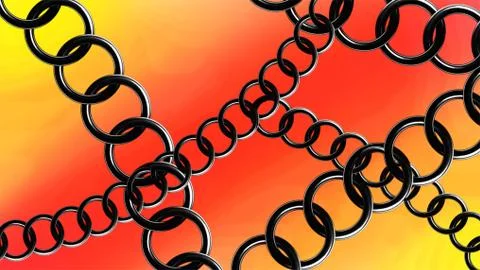 Abstract 3D illustration, black chains on yellow-orange background Stock Illustration