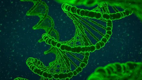Abstract 3d illustration of dna double helix with DNA fragments Иллюстрация