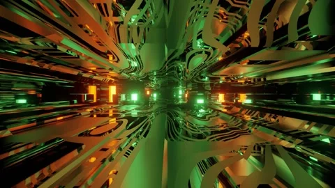 Abstract 3d illustration of glowing moving walls and distant lights Stock Footage 160534837