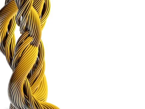 Abstract 3D illustration. Interwoven wire line yellow on white background Stock Illustration
