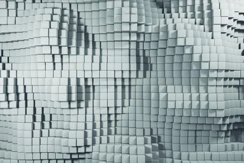 Abstract 3d illustration of the movement of gray cubes Stock Illustration