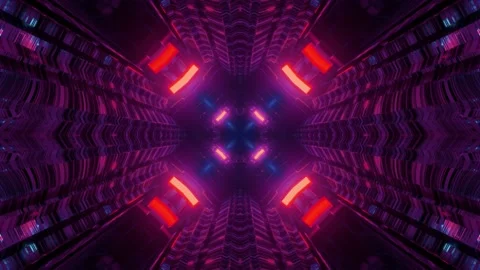 Abstract 3D illustration of moving tunnel with neon lights Stock Footage 149156482