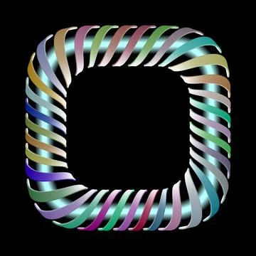 Abstract 3D illustration of a rectangle made of multi-colored lines twisted i Stock Illustration