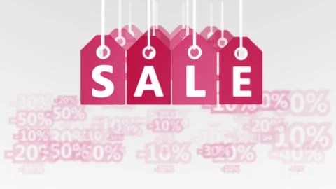 Abstract 3d illustration of three rows of vintage red sales tags placed in li Illustrazione stock