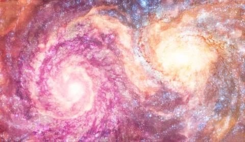 Abstract 3d illustration of two big colorful galaxies merging Stock Illustration