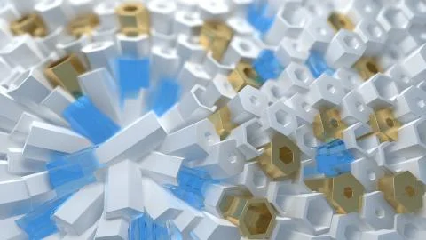 Abstract 3d illustration wall background. White and shiny Hexagonal structure Illustrazione stock