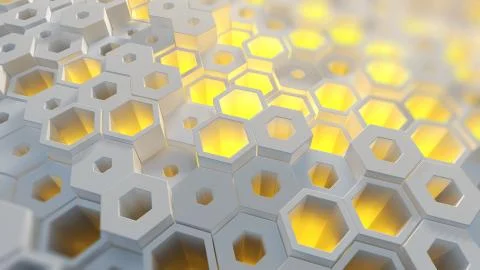 Abstract 3d illustration wall background. White and shiny Hexagonal structure Stock Illustration