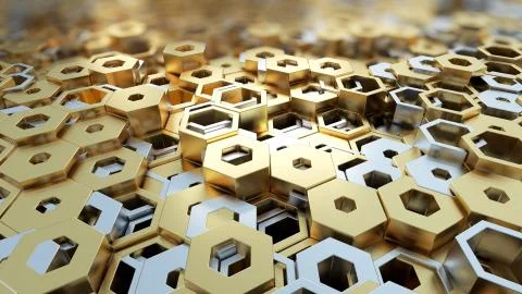 Abstract 3d illustration wall background. White and shiny Hexagonal structure Stock Illustration
