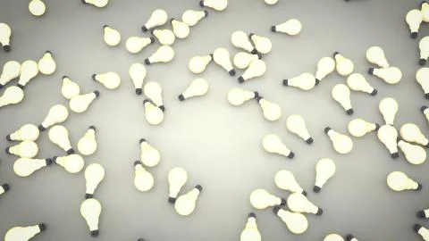An abstract 3d illustration of white light bulbs lying on theflat grey floor. Stock Illustration