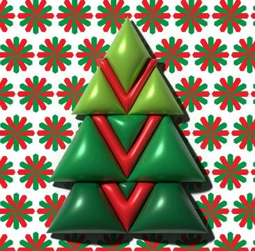 Abstract 3D image of a Christmas tree made of glossy green and red geometri.. Stock Photos