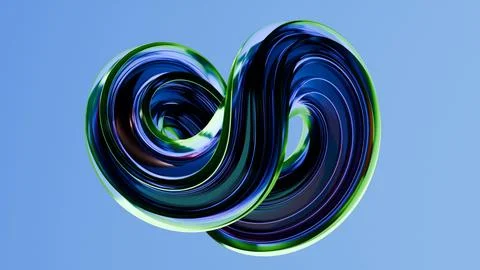 Abstract 3D infinity loop with metallic shine on blue gradient background Stock Illustration