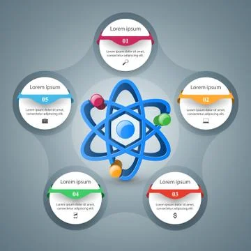 Abstract 3D  Infographic. Atom, science ico Stock Illustration