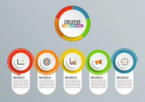 Abstract 3D infographic template with a five steps for success. Business circ Stock Illustration