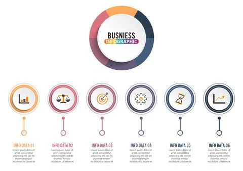 Abstract 3D infographic template with a six steps for success. Business cir.. Illustrazione stock
