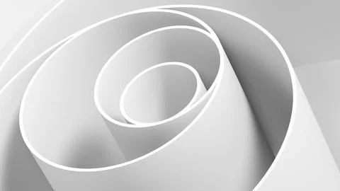 Abstract 3d installation, white rings with golden ratio radius sequence Illustrazione stock