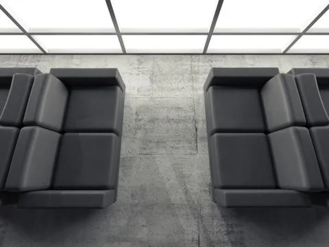 Abstract 3d interior, room with black sofas Stock-Illustration