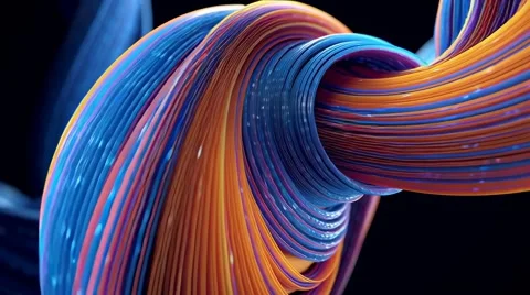 Abstract 3D of intertwined glossy ribbons in blue, violet, and orange Video stock 314826285