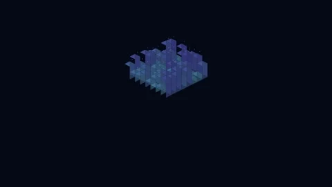 Abstract 3D Isometric Blue Data Grid Block Network on Black Background Stock Footage 340341185
