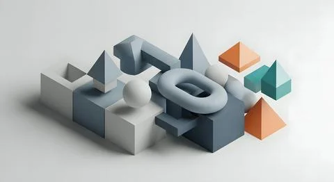 Abstract 3D isometric composition with geometric shapes: cubes, pyramids, a.. Stock Illustration