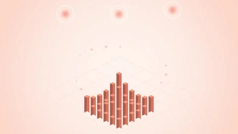 Abstract 3D Isometric Data Blocks Rising Upward with Glowing Orbs Stock Footage 346661015