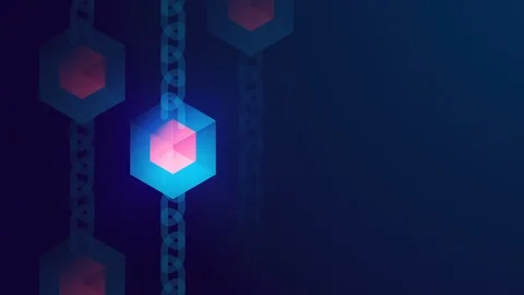 Abstract 3D isometric virtual cube box with chain illustration, Blockchain Video stock 93105931