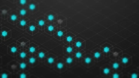 Abstract 3D isometric virtual wireframe cube box and blue core with square 動画素材 92584348