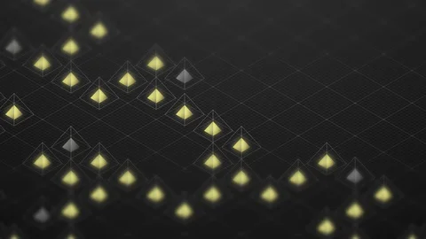 Abstract 3D isometric virtual wireframe square pyramid and yellow core with s Stock Footage 92585682