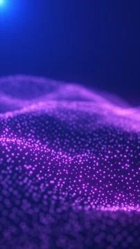 Abstract 3D landscape of glowing violet dots forming a digital wave under s.. 스톡 일러스트