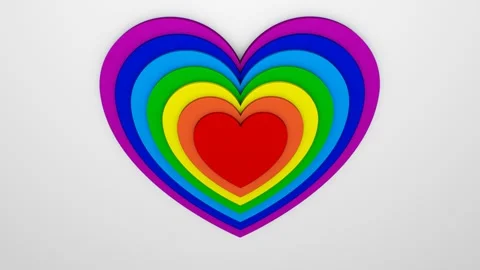 Abstract 3D Layers Of Rainbow Colored Heart Shapes Beating Slowly Stock Footage 261312220