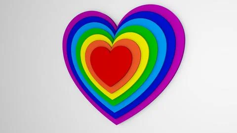 Abstract 3D Layers Of Rainbow Colored Heart Shapes Beating Slowly Stock Illustration
