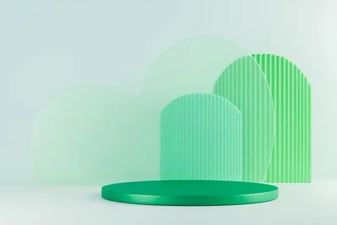 Abstract 3D light green podium stage with decorative walls Stock Illustration