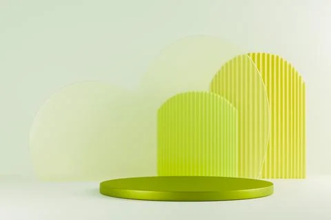 Abstract 3D lime green podium stage with geometric walls Stock Illustration