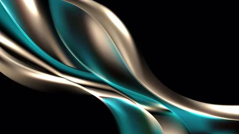 Abstract 3D liquid or fluid golden and green emerald metallic color with ligh Stock Illustration