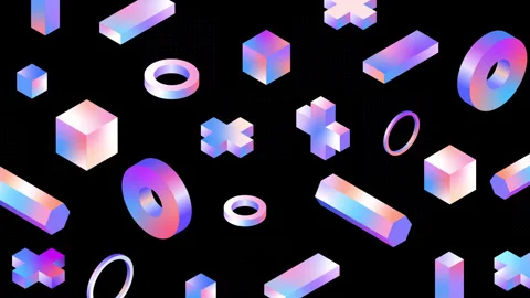 Abstract 3d loop animation. Memphis style. isometric shapes, holographic color Stock Footage 178100815