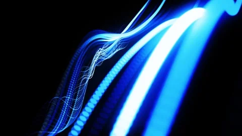 Abstract 3d loop background with blue glow particles form curved lines and line Stock Footage 315471801