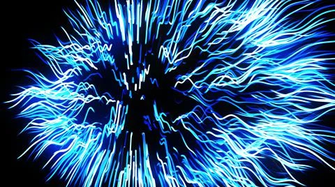 Abstract 3d loop background with blue glow particles form curved lines and line Stock Illustration