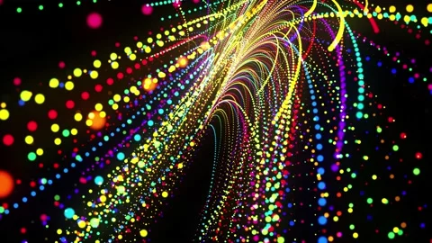 Abstract 3d loop background with glowing particles lined up in a row along Stock Footage 140124494