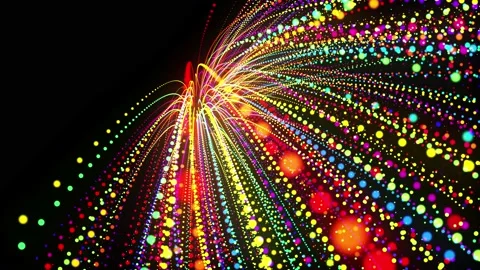 Abstract 3d loop background with glowing particles lined up in a row along Stock Footage 140124603