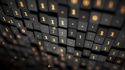 Abstract 3D loop of glowing binary numbers on black blocks. Stock Footage 341888579