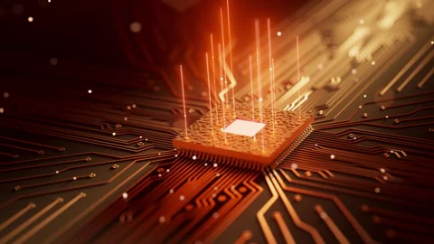 Abstract 3D Loop of High-Tech Semiconductor and Data Flow Video stock 335577271