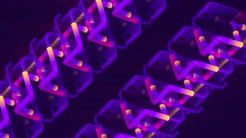 Abstract 3D loop. Purple and orange neon tubes moving in isometric space Stock Footage 332466873