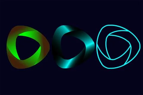 Abstract 3D loop ribbon shapes with gradient and neon outline on dark backg.. 스톡 일러스트