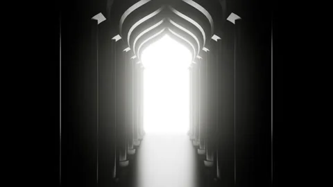 Abstract 3d loopable animation arabic arch gate with light. Stock Footage 278279114