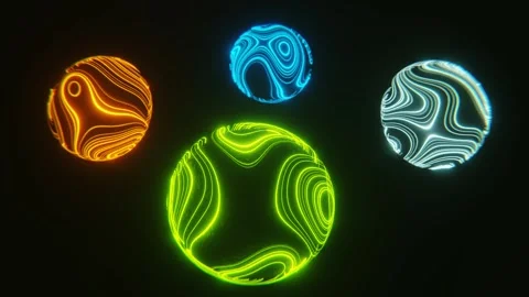 Abstract 3D looped animation of 4 elements. Earth, air, fire, water neon Stock Footage 245984350