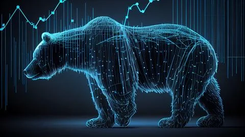 Abstract 3D low poly bear with financial graph. illustration. Stock Illustration