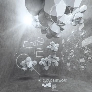 Abstract 3d low polygon design for cloud networking computer Illustrazione stock