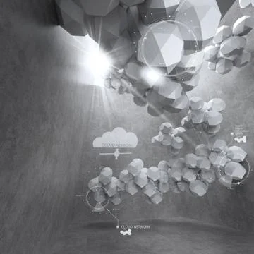 Abstract 3d low polygon design for cloud networking computer Illustrazione stock