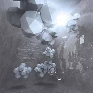 Abstract 3d low polygon design for cloud networking computer Illustrazione stock