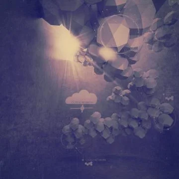 Abstract 3d low polygon design for cloud networking computer Stock Illustration